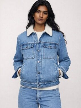 MNG | S | (Oversized) Faux Shearling-Lined Denim Jacket (125$ Retails)